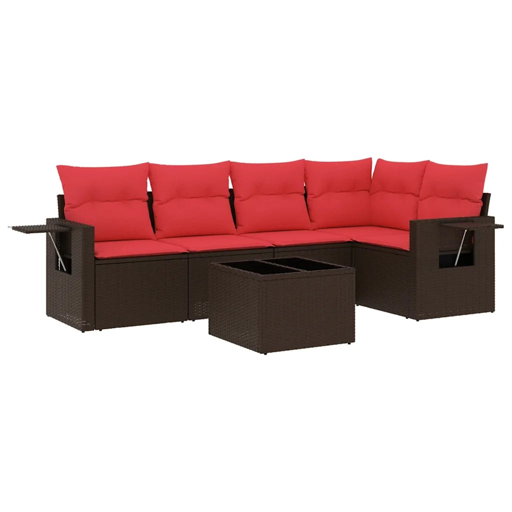 Set Divani da Giardino 6 pz con Cuscini Marrone in Polyrattan 3220143