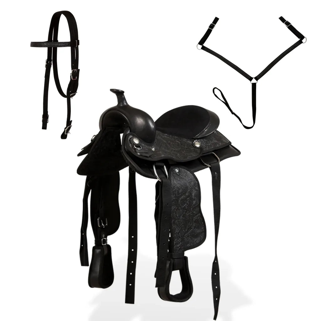 Sella Western Testiera e Pettorale in Vera Pelle 13" Nero CFW4993607