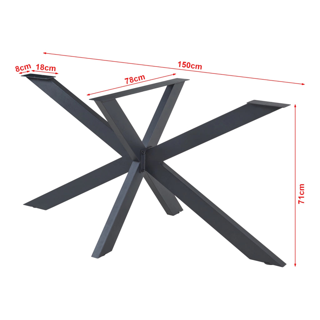 Gamba Centrale Oberau a Forma Stella per Tavolo Fai da te 150 x 78 x 71 cm Acciaio Nero [en.casa]