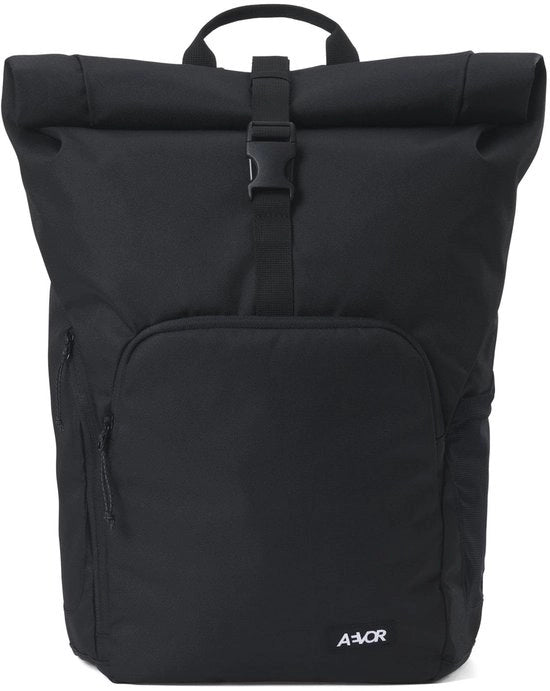 Borsa da rolltop piccola, capacità di 22-25 litri, contenitore per laptop da 14 pollici, tasca anteriore, imbottitura ergonomicamente progettata, leggera, adatta per uso quotidiano, lavoro, scuola, borsa da lavoro, colore nero