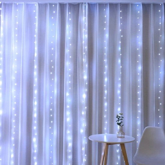 Decorazione di Natale a luce piena, lampada da parete a sfera, tenda di luce in filo di rame, bianca, regolazione a distanza con alimentazione USB, 3*2 metri, 200 luce (senza gancio)
