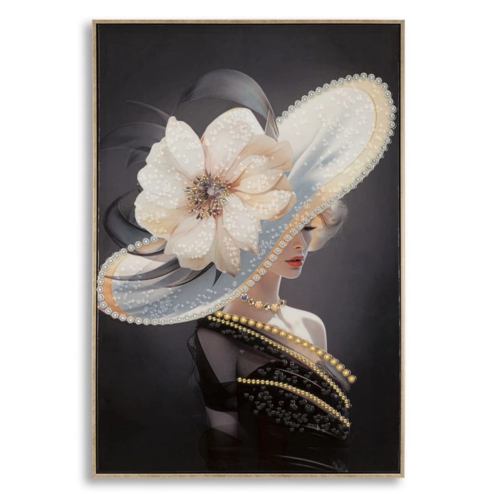 Stampa su Tela Donna con Fiore, Multicolore, Legno, 62x4x92 cm