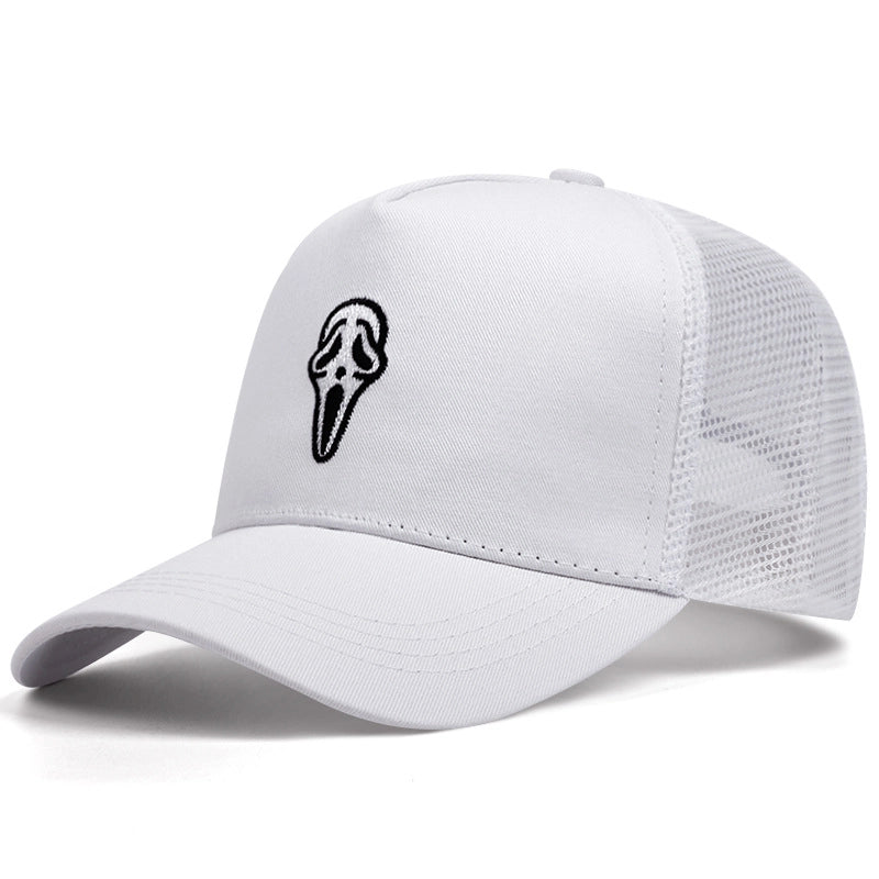 Cappellino da baseball bianco con la faccia da fantasma di Halloween per camionisti.