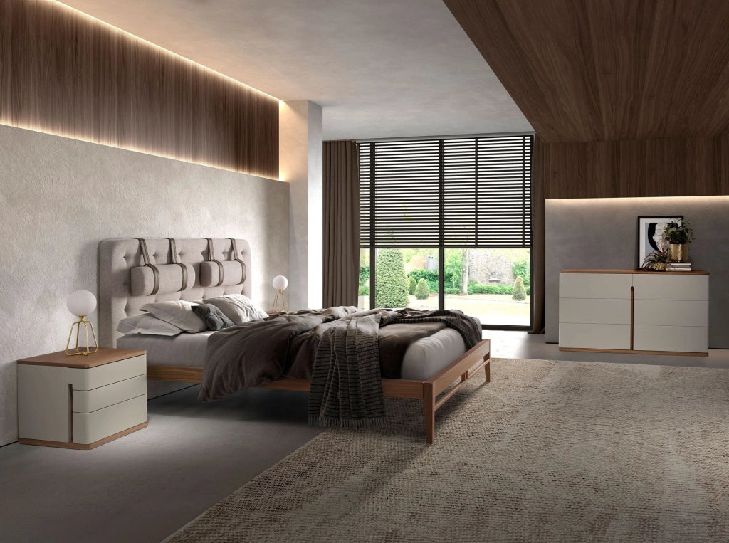 Comodino in legno grigio e noce