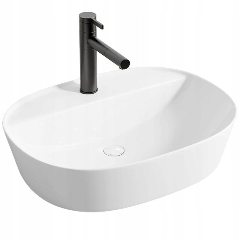Lavabo da appoggio bianco con foro ovale in ceramica 50 x 38 cm
