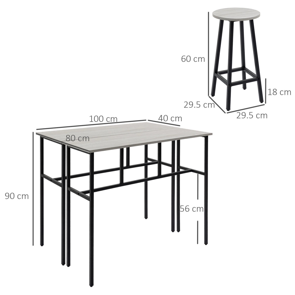 SET BAR 6 PEZZI 2 TAVOLI E 4 SGABELLI 100x40x90 cm GRIGIO