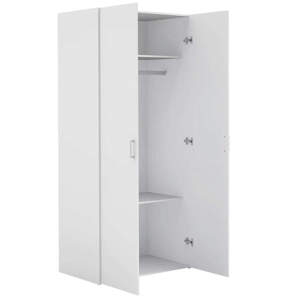 Armadietto Multiuso Con 2 Ante Battenti Mobile Salvaspazio Design Moderno Con Vano Barra Appendiabiti E Ripiani Per Camera Da Letto Ingresso Lavanderia 77.6 X 49.52 X 175.4 Cm Bianco