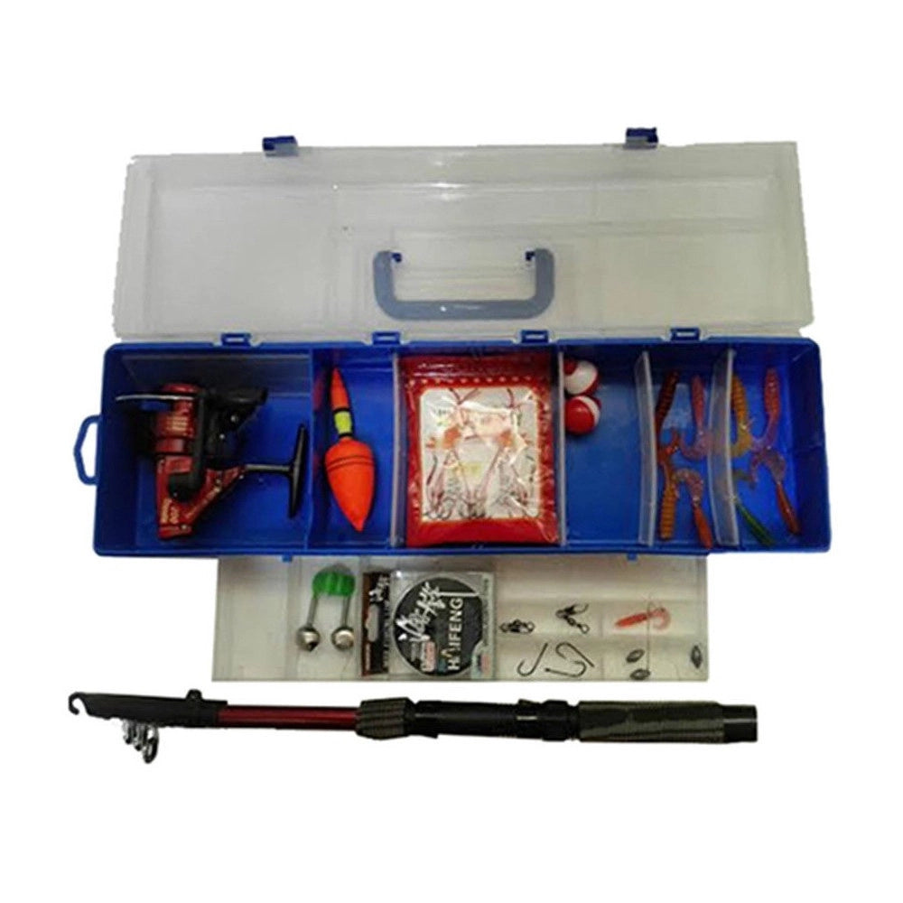 Trade Shop - Cassetta Completa Kit Canna Da Pesca Mulinello Esche Artificiali Galleggiante -