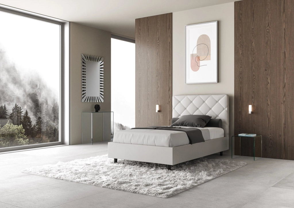 Letto 1 Piazza e Mezzo 120x210 cm con Rete e Contenitore Priya Bianco