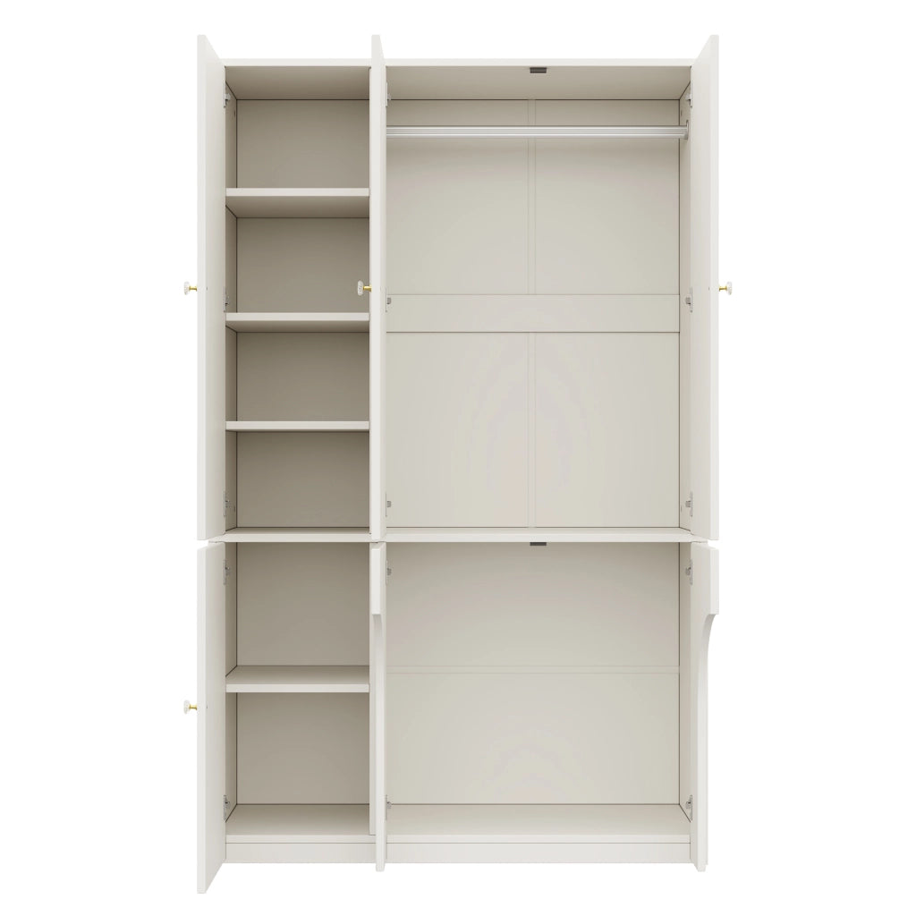 Armadio a 3 ante con asta appendiabiti e ripiani; vano inferiore ad arco; per camera da letto; 120×50×200 cm