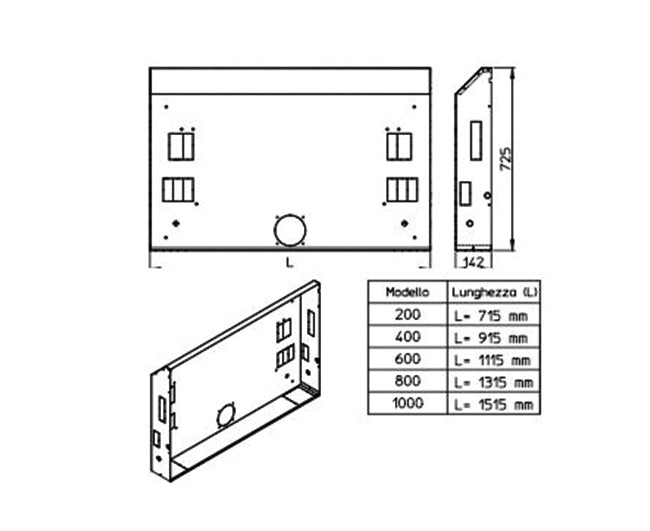 Cassaforma per ventilconvettori ad incasso modello airleaf sli-rsi  Mod.1000  dim.(lxhxp)= 1515x142x725 mm  Innova srl