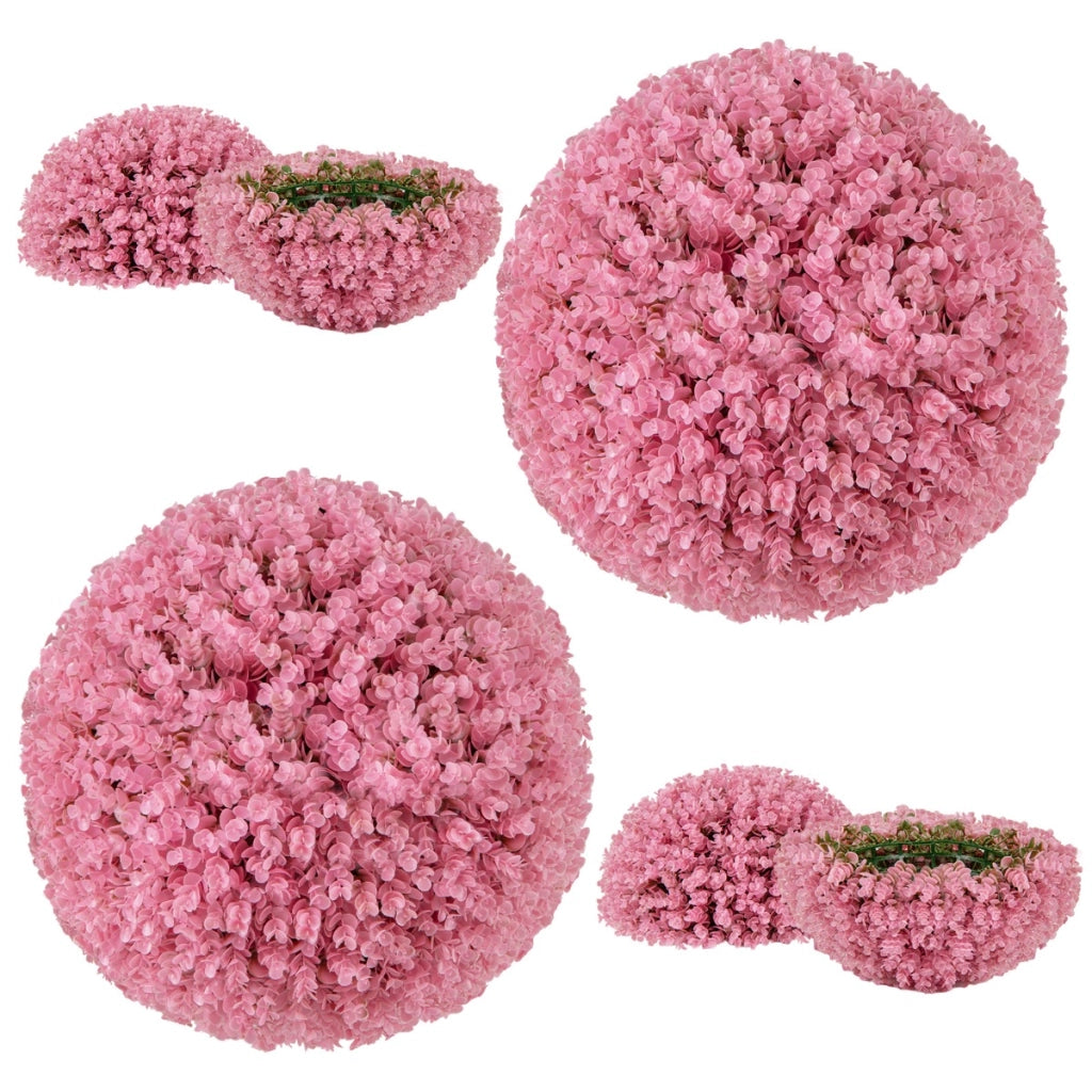 2 Palle di pianta finta rotonde, 44cm palline in PE decorative di eucalipto da appendere con 7 strati di foglie Rosa-Piante artificiali