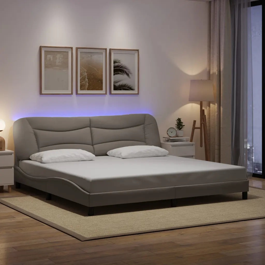 Giroletto con LED senza Materasso Hvar Tortora 200x200 cm in Tessuto 3213729