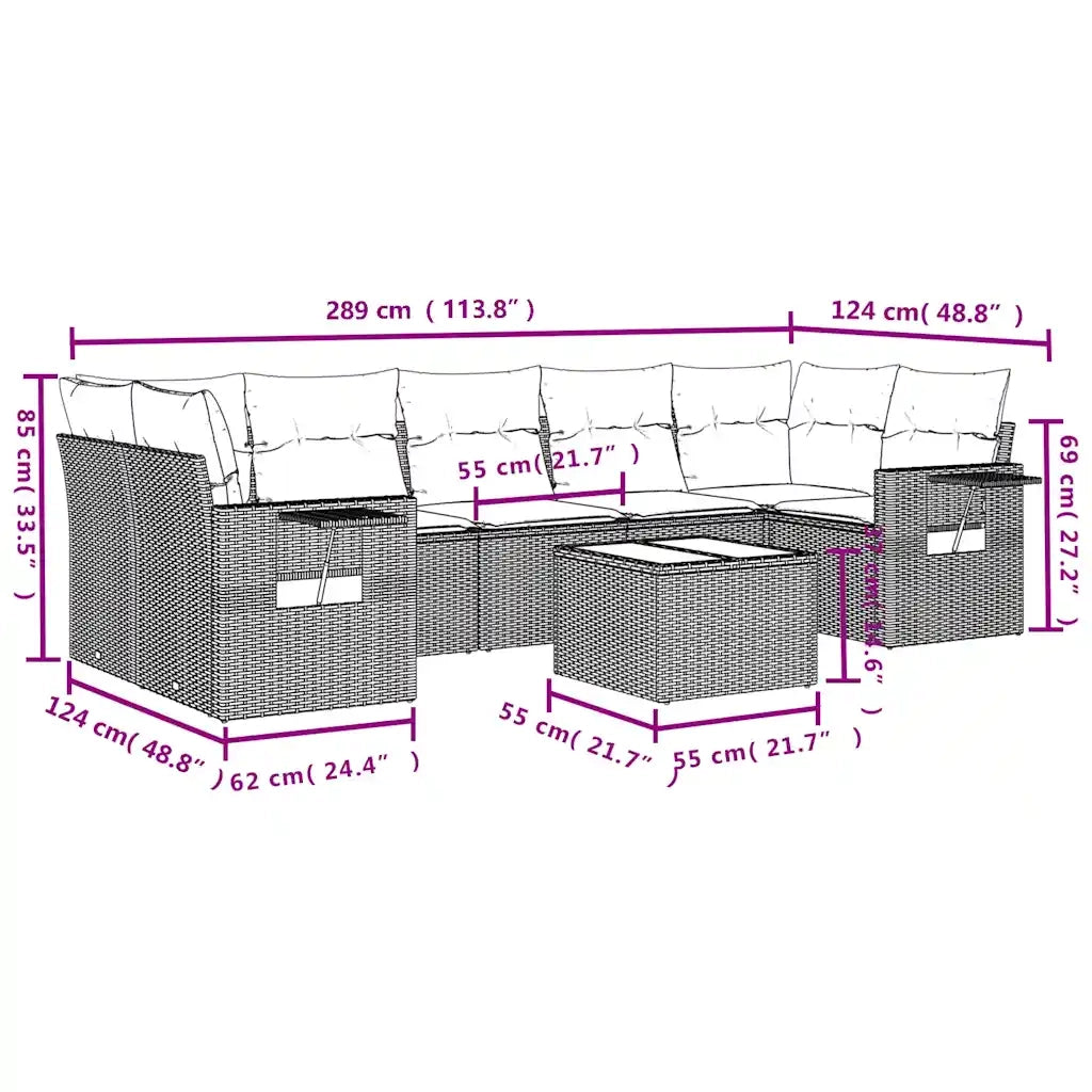 Set Divani da Giardino 8 pz con Cuscini Nero in Polyrattan 3219936