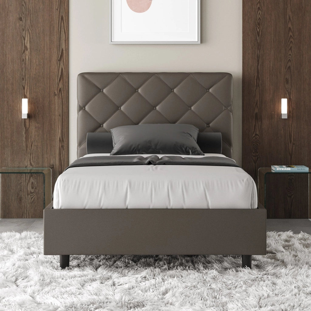 Letto 1 Piazza e Mezzo 120x190 cm con Rete e Contenitore Priya Cappuccino
