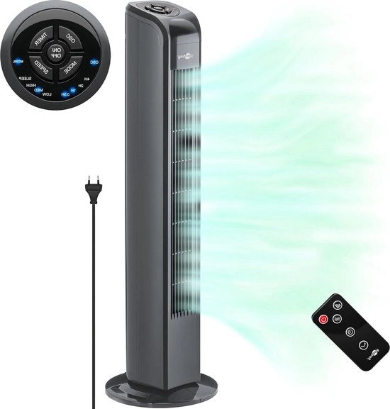 Ventilatore a Soffitto a 3 Livelli Oscillante con Controllo Remoto e Timer - 50 W - Ventilatore Silenzioso a Torre in Anthracite - Modello 59517