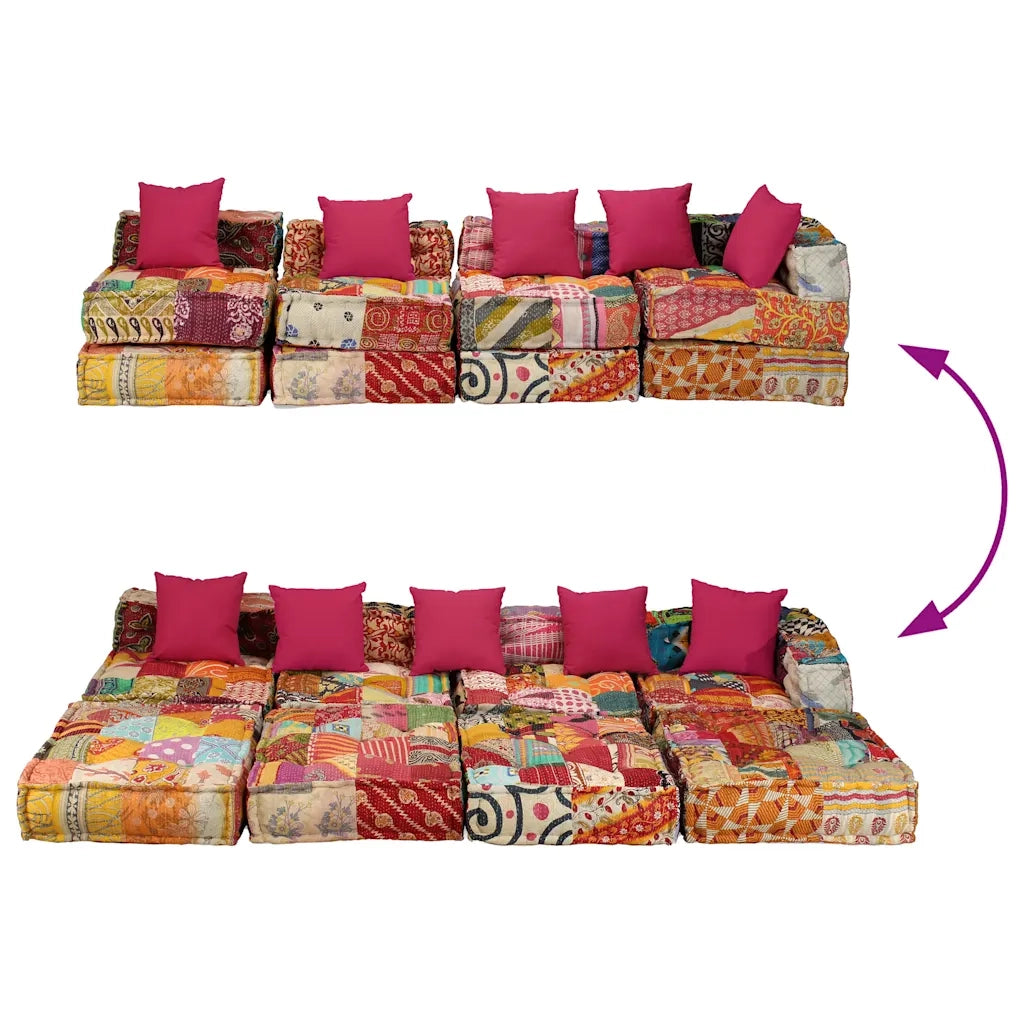 Pouf Modulare a 4 Posti in Tessuto Patchwork 244981