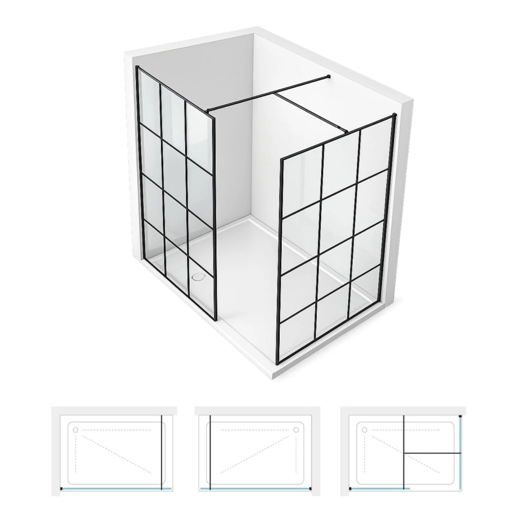 Parete doccia walk-in in cristallo temprato con profilo nero cristallo 8 mm *** misure 157-159xh200 cm, confezione 1
