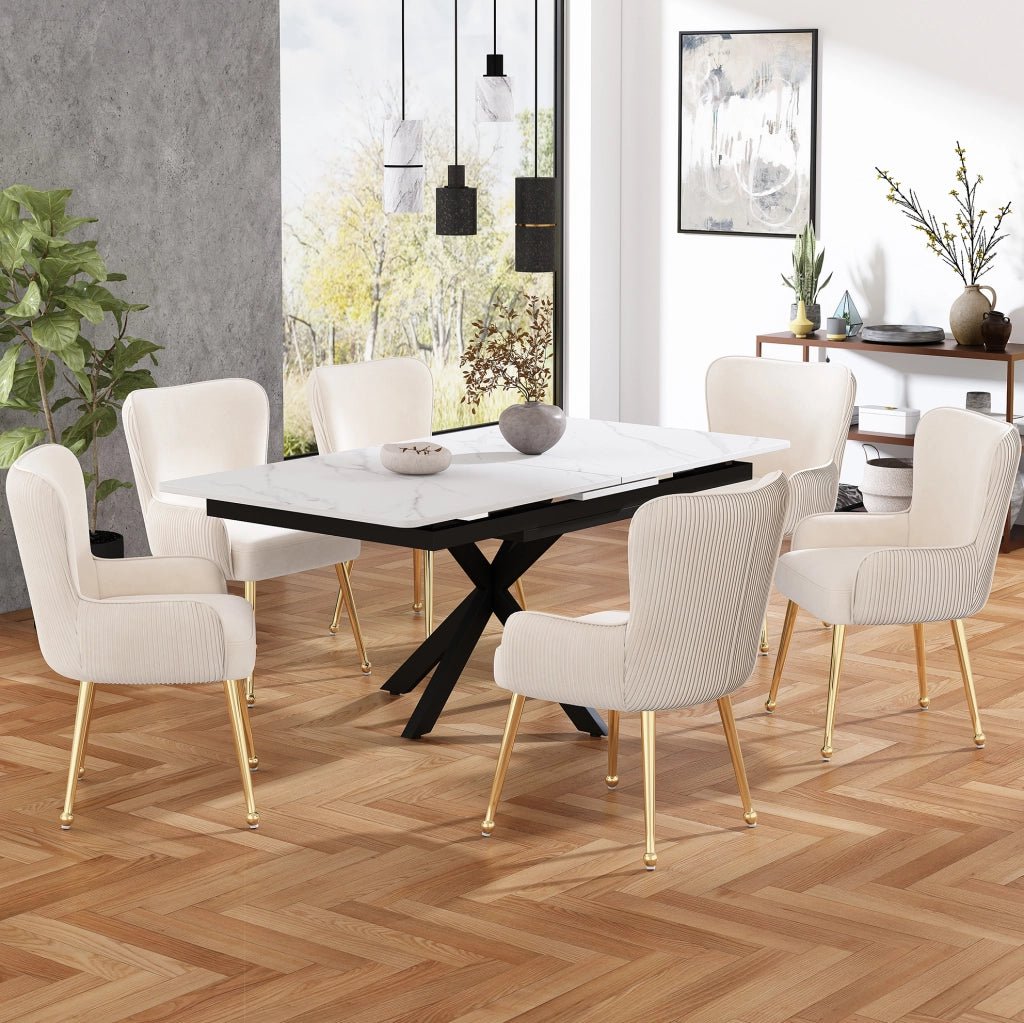 Set di 2 sedie con braccioli e supporto lombare in velluto beige e oro