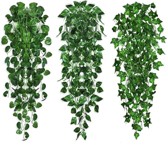 Piantine artificiali a cascata - set di 3 - 96 cm - falso edera - vite verde - per interni e esterni - decorazione per muro