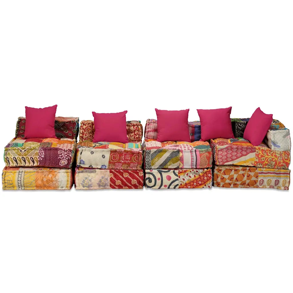 Pouf Modulare a 4 Posti in Tessuto Patchwork 244981
