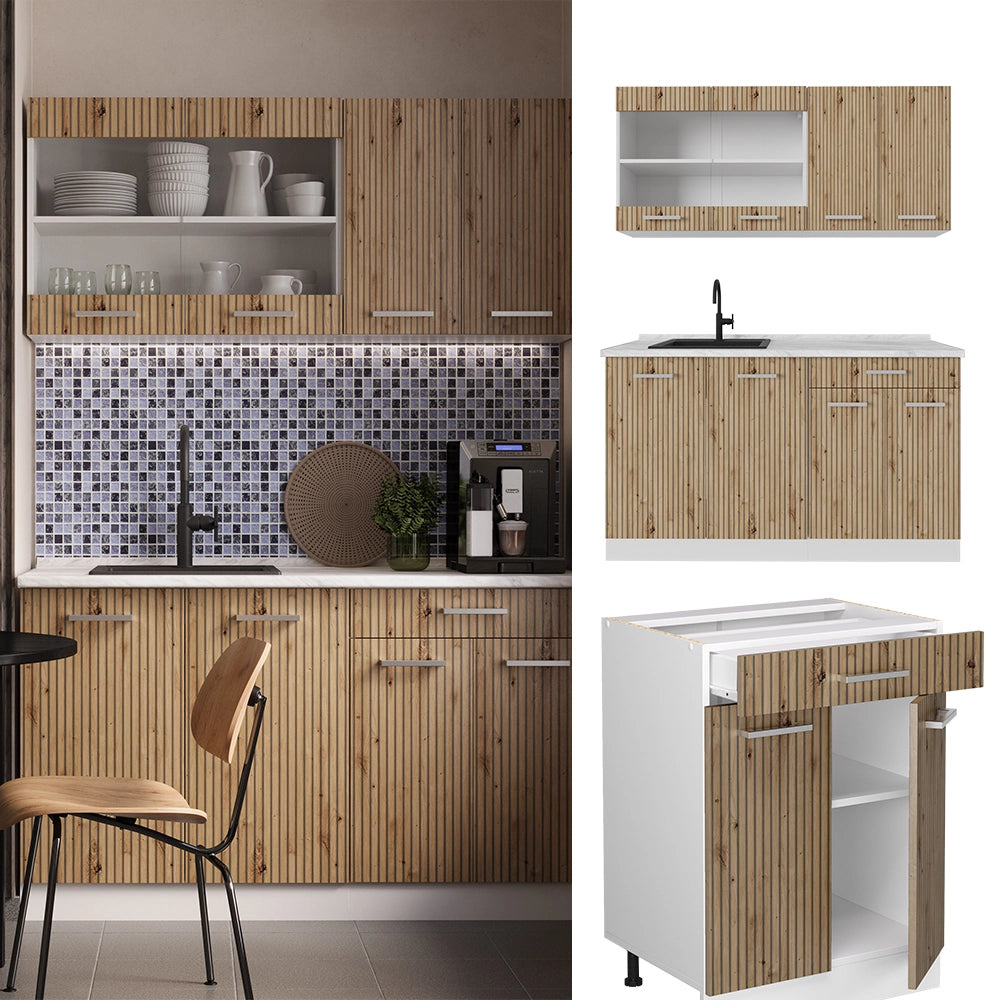 Vicco Cucina monoblocco Rovere artigianale/bianco 140 cm senza piano di lavoro