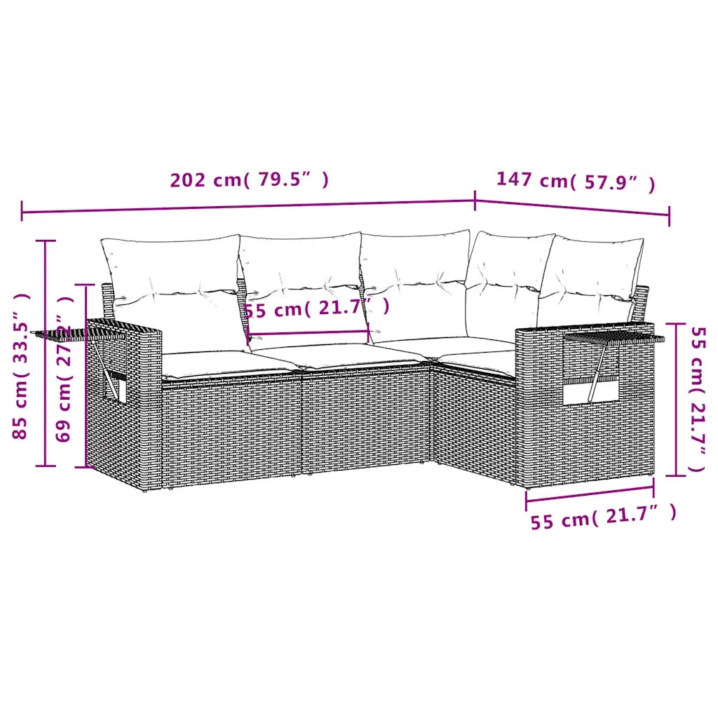 Set Divani da Giardino 4 pz con Cuscini Nero in Polyrattan 3220106