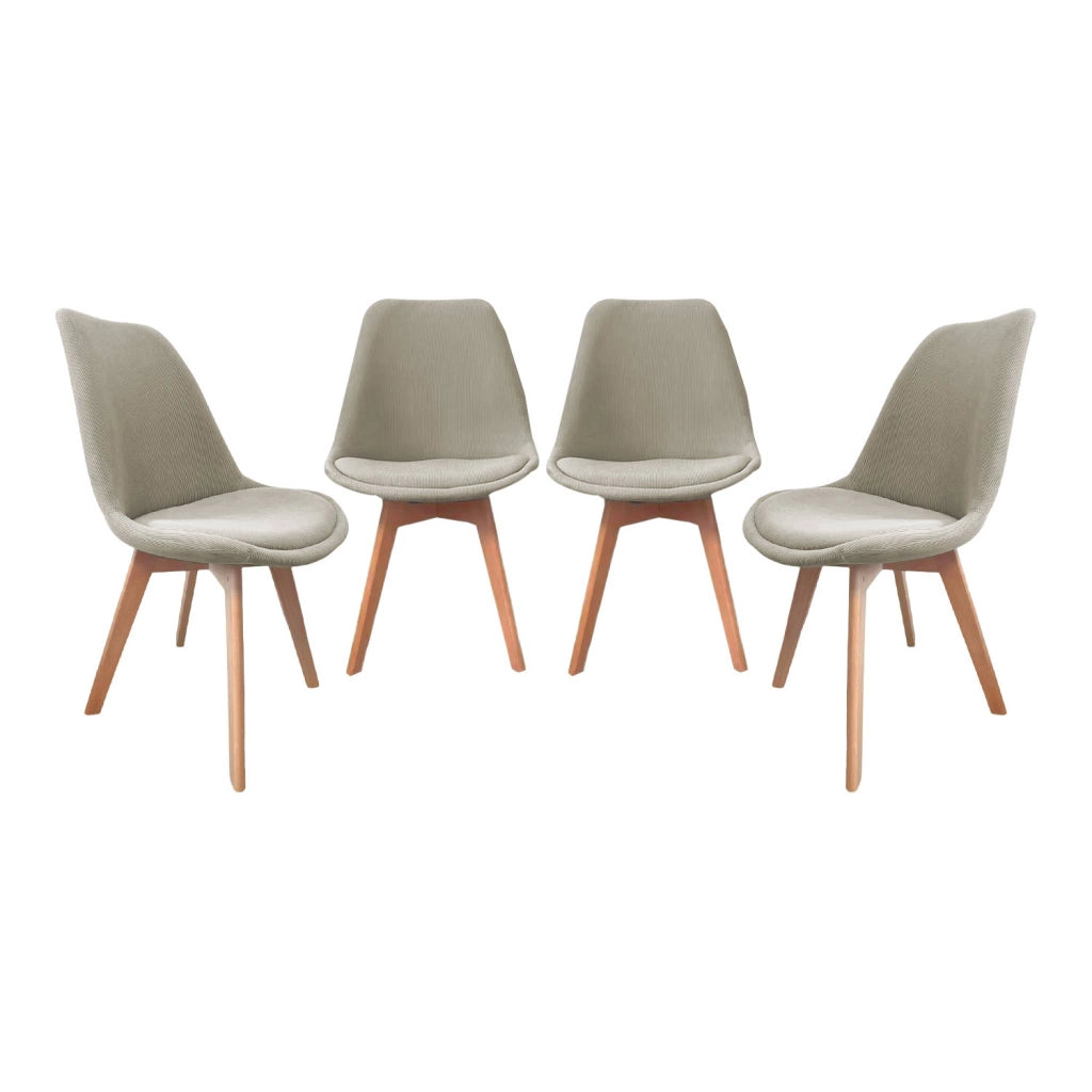 Set di 4 sedie scandinave in legno di faggio e velluto a coste ,
