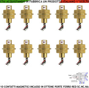 Sensore Magnetico a Cilindro In Ottone da Incasso 10 Pezzi Contatto Allarme Reed a Scambio Rileva Posizione Cancello Aperto o Chiuso Campo 20 mm 5 Fili 3 C.NC.NA 2 Tamper Max 30 V 10 W Protezione IP65