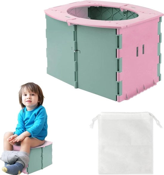 Portatile per bambini da viaggio | Toiletino pieghevole per bambini | Portatile per la toilette in rosa | Adatto per bambini dai 12 ai 36 mesi