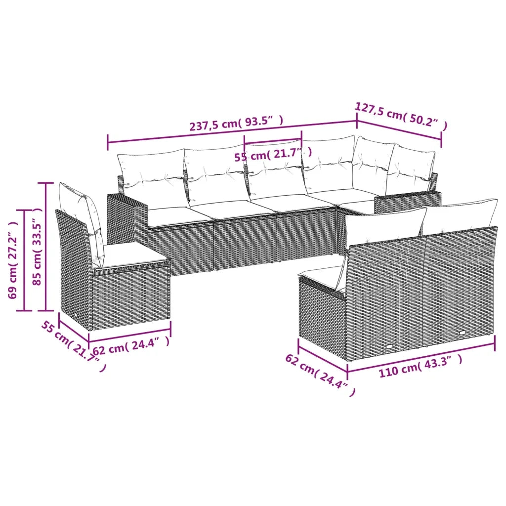 Set Divani da Giardino con Cuscini 8 pz Nero in Polyrattan 3251403