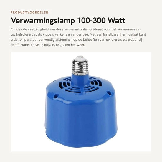 Lampada di Riscaldamento per Animali - 100-300 Watt - Funzione Termo Regolabile - Compacta - Lampada di Riscaldamento per Animali Domestici - Adatta per Suini e Pollame