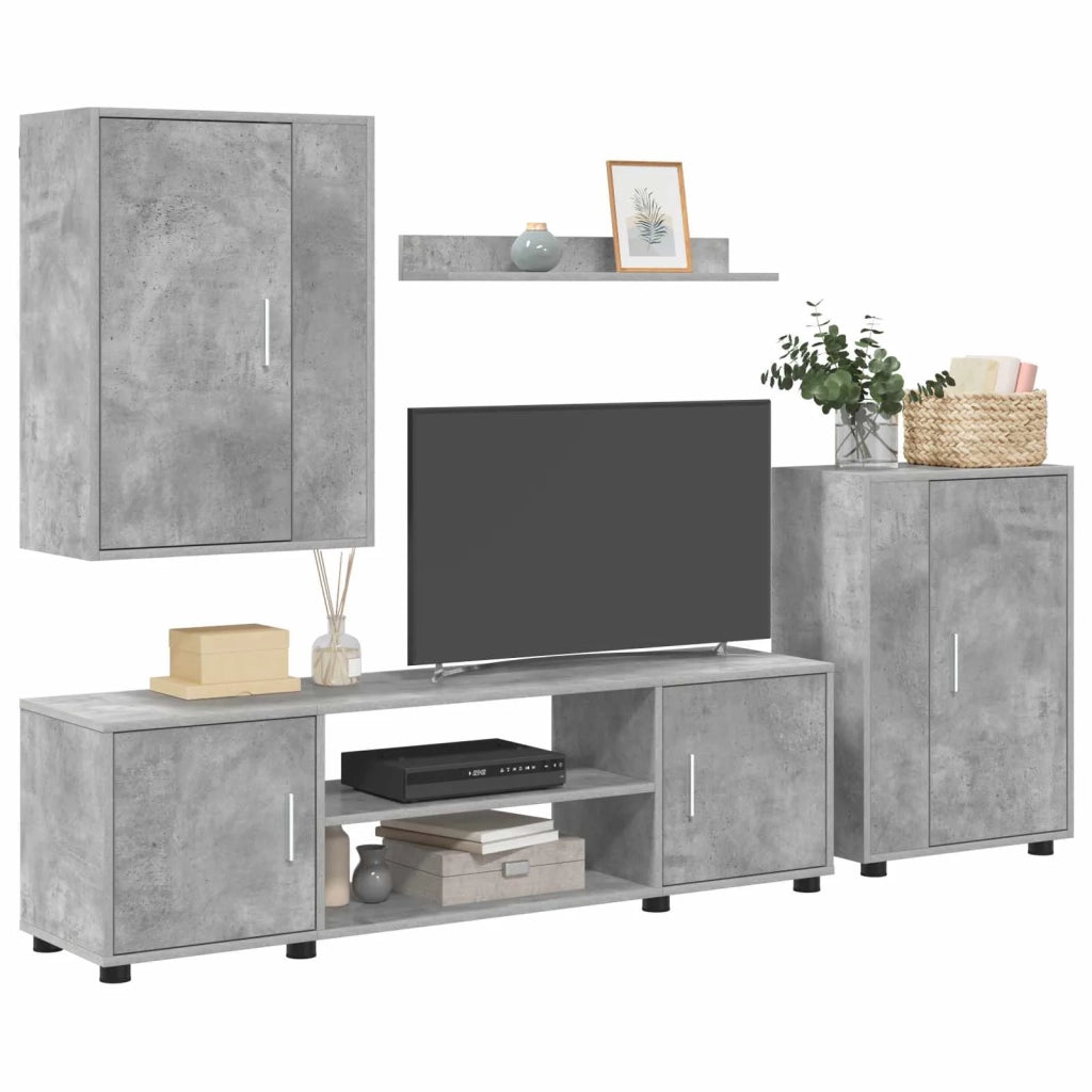 Set mobile TV 4 pcs Grigio cemento Legno multistrato