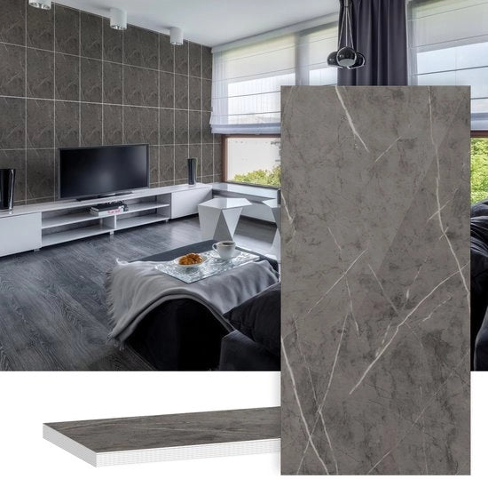 10 Stuks Tegelstickers Autoadesivi per Cucina, Bagno e Camper, PET Idrorepellente, Pannelli Autoadesivi per Pareti Decorativi con Aspetto di Marmo, Decorazione per Pareti con Aspetto di Marmo, Grigio