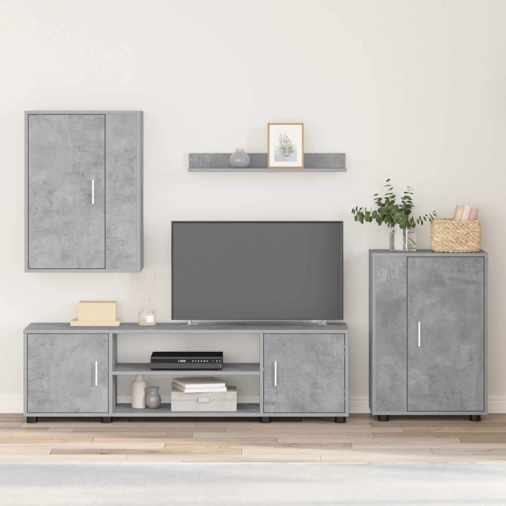 Set mobile TV 4 pcs Grigio cemento Legno multistrato