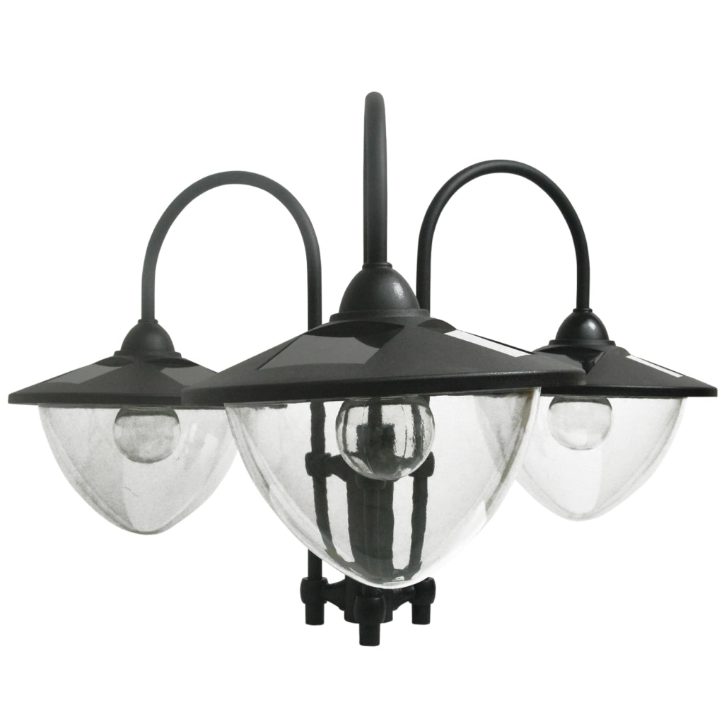 Lampada solare da giardino con 3 paralumi base con portavaso in plastica nera accensione automatica 189 × 60 × 55 cm