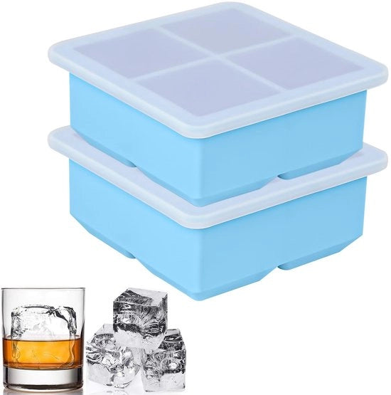 Iscrizioni per ghiaccio - Forma grande - Ghiaccio in silicone - Perfetto per whisky - Blu - Ghiaccio gigante - Ideale per cocktail - 2 pezzi
