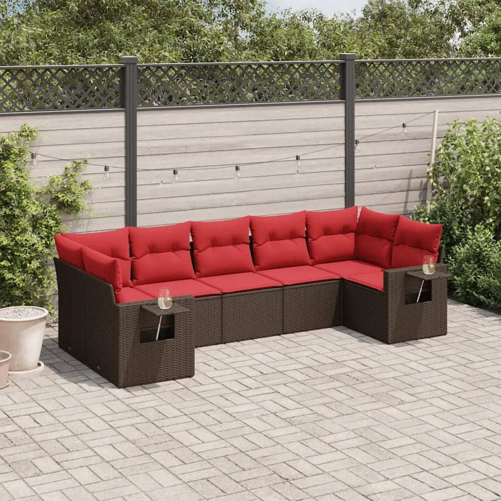 Set Divani da Giardino 7 pz con Cuscini Marrone in Polyrattan 3220593