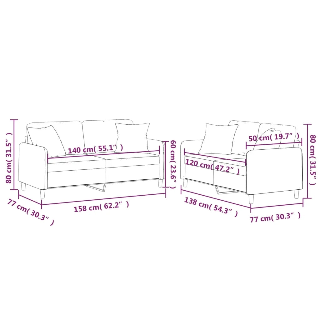 Set Divani 2 pz con Cuscini Grigio Chiaro in Tessuto 3202102