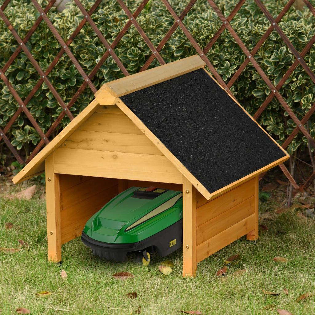 Garage in legno per robot tagliaerba, carport 75x76x70 cm, giallo, protezione da sole e pioggia per robot tagliaerba
