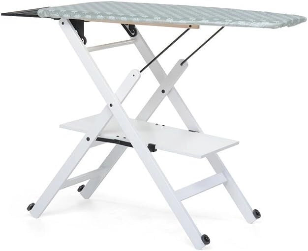 Foppapedretti 9900311010 Assai Asse da stiro pieghevole legno faggio regolabile 3 altezze ripiano portabiancheria supporto ferro colore Bianco