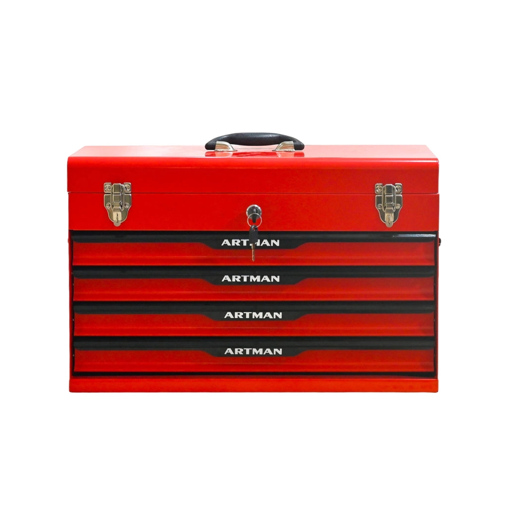 Mobiletto contenitore con 3 cassetti; per officina; in acciaio; 53.2×22.3×34.5 cm; rosso