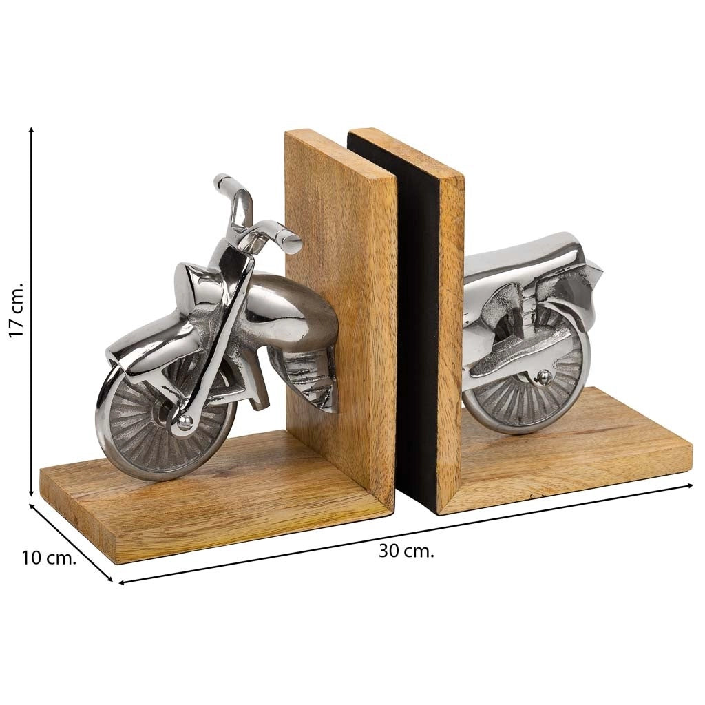 Fermalibri legno e alluminio argentato 30x10x17h