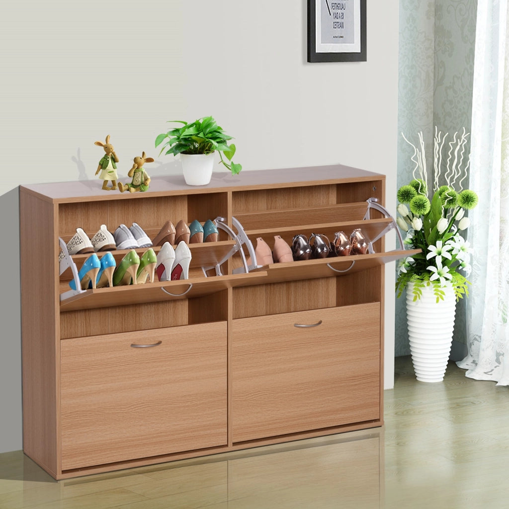 EasyComfort Scarpiera Ingresso Salvaspazio Slim con 4 Ante a Ribalte, Mobile Scarpiera Moderna per 24 Paia di Scarpe con Ripiani Regolabili, Portascarpe in Legno, 120x24x81cm, Color Legno