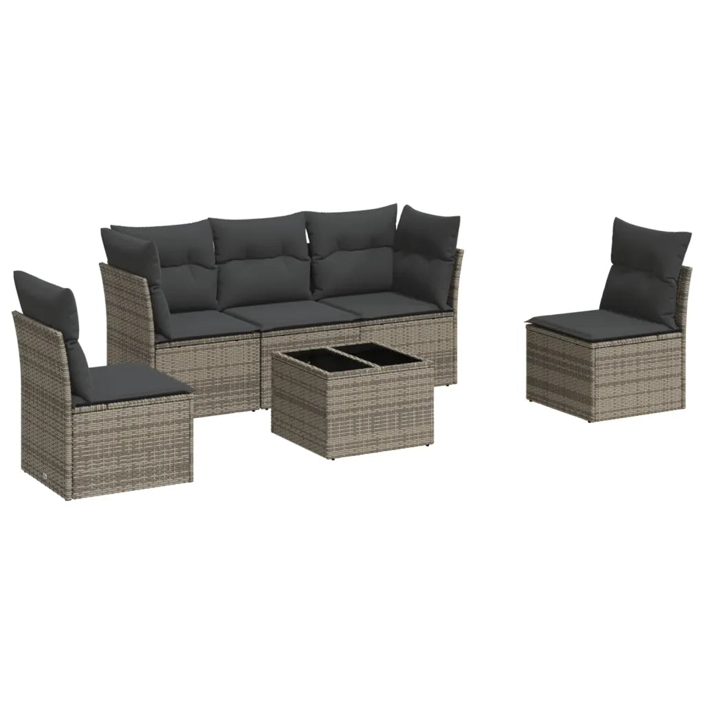 Set Divano da Giardino 6 pz con Cuscini Grigio in Polyrattan 3249199