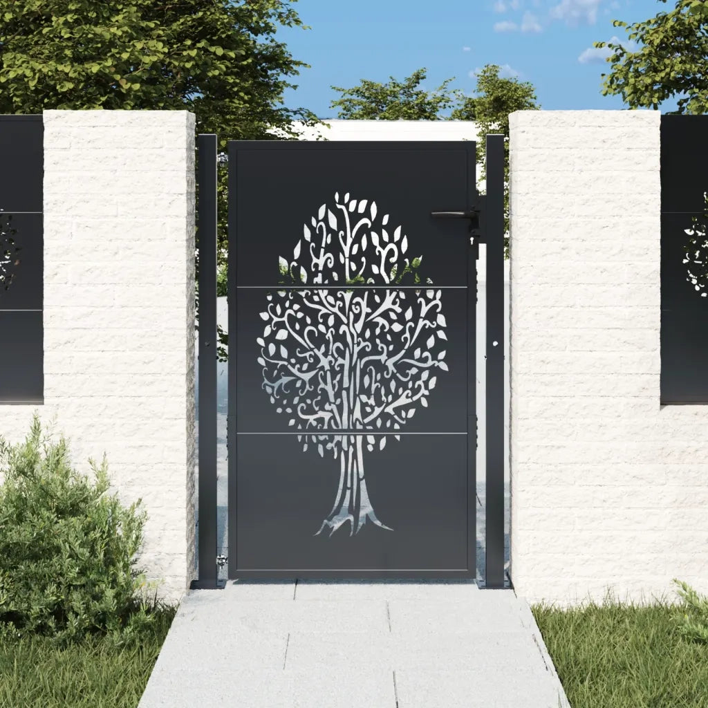 Cancello da giardino antracite 100x125 cm in acciaio con design ad albero 153156