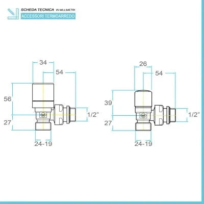 Kit valvola manuale e detentore cromo con raccordi multistrato 20x2
