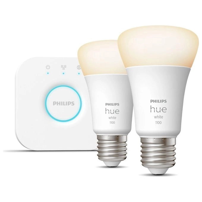 Philips 8719514289116 Hue White Starter Kit 2 Lampadine Smart E27 9.5W 1100lm 2700K con Bridge colore Bianco