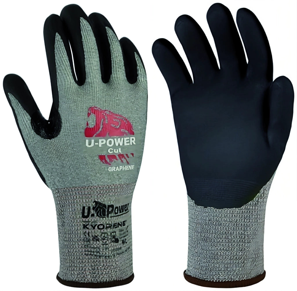 U-Power GUANTI DA LAVORO ANTITAGLIO HIGH IN GRAFENE/NITRILE Col. Grigio/Nero  tg. 8 12.00 paia