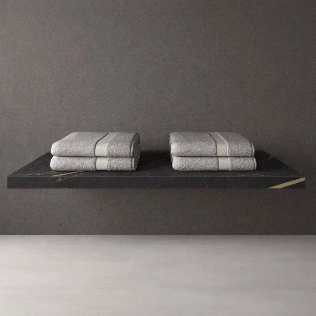 Mensola inferiore per lavabo sospeso freya in artificial stone colore nero e nocciola venato *** finitura- nero, conf...